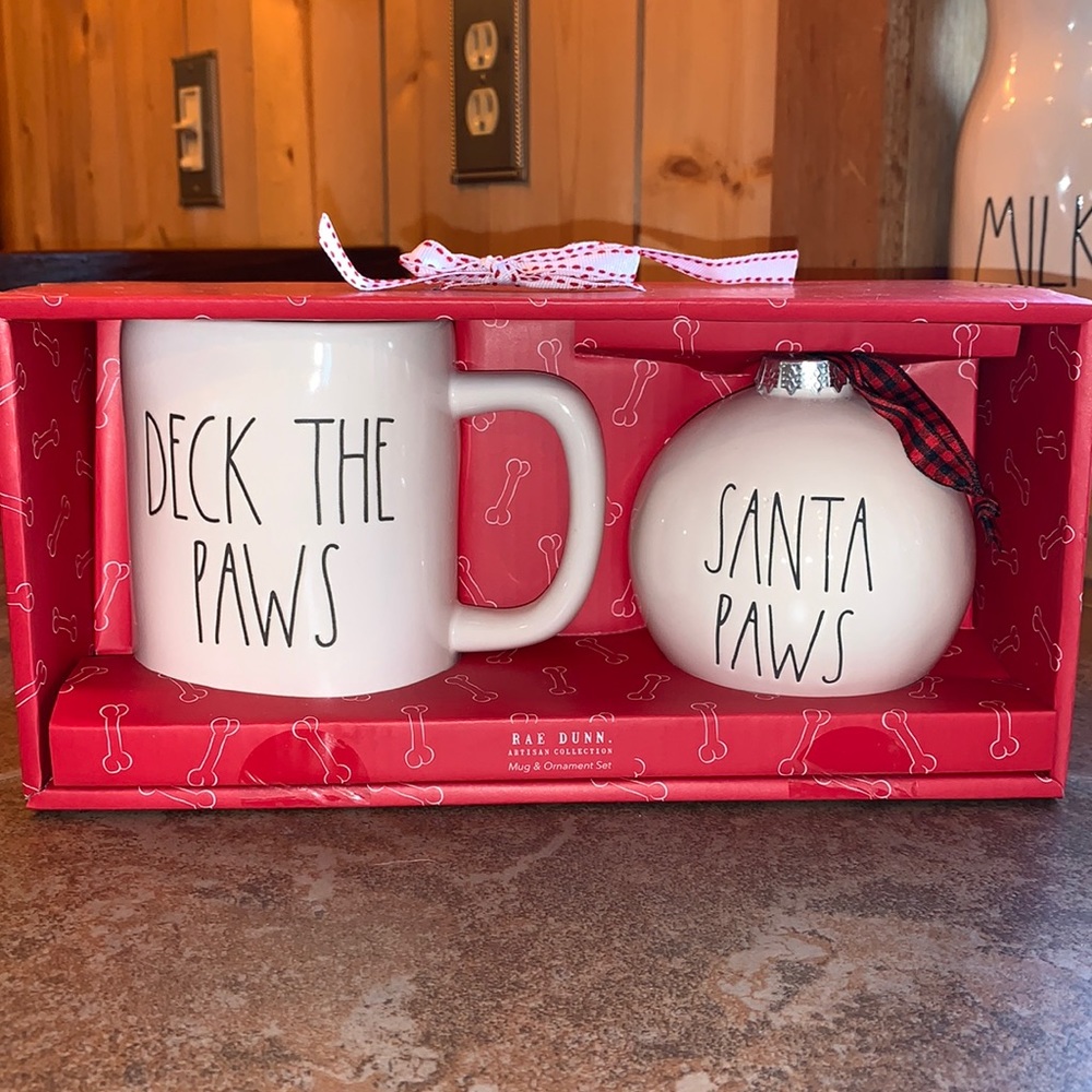 Rae Dunn “Santa Paws” Ornament & “Deck The Paws” Mug Set
